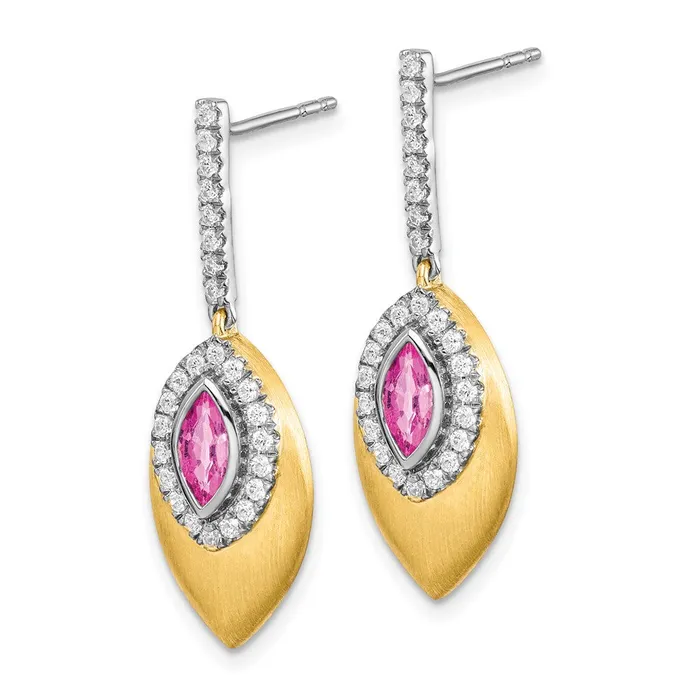Earrings Goldia 14k Yellow Gold Twotone Created Pink Sapphire and Real Diamond Dangle Earrings