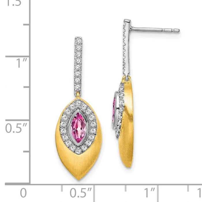 Earrings Goldia 14k Yellow Gold Twotone Created Pink Sapphire and Real Diamond Dangle Earrings