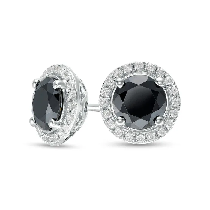 Earrings Goldia 3 CT TW Enhanced Black and White Diamond Frame Stud Earrings in 10K White Gold Earrings Goldia 3 CT TW Enhanced Black and White Diamond Frame Stud Earrings in 10K White Gold