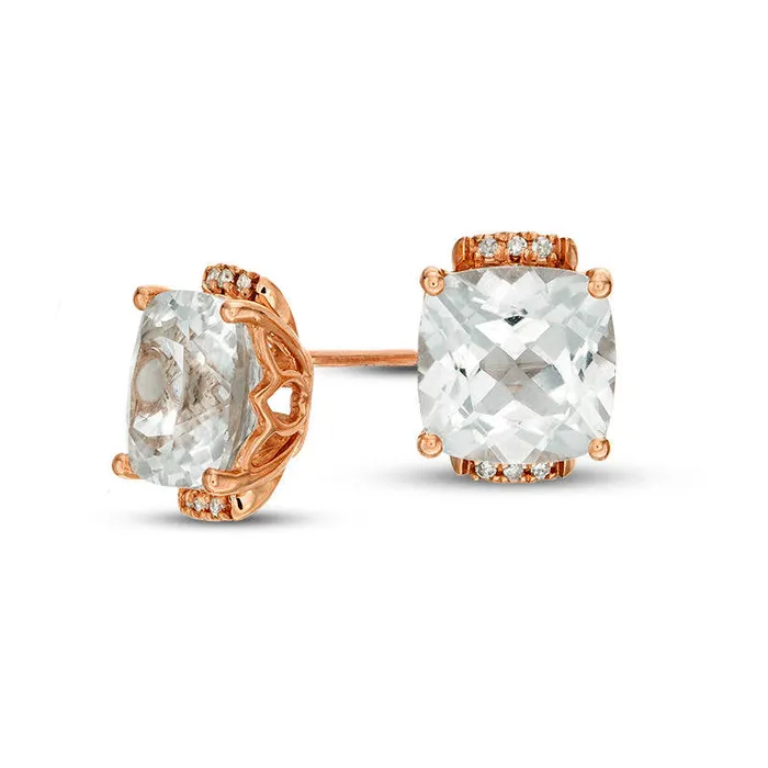Earrings Goldia 80mm CushionCut LabCreated White Sapphire and Diamond Accent TriSides Stud Earrings in 10K Rose Gold Earrings Goldia 80mm CushionCut LabCreated White Sapphire and Diamond Accent TriSides Stud Earrings in 10K Rose Gold