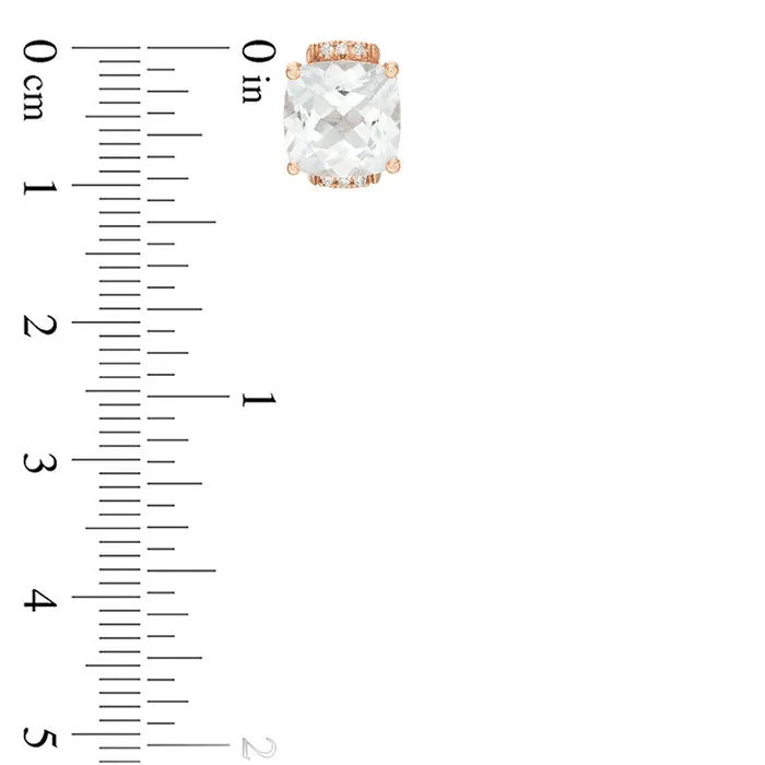 Earrings Goldia 80mm CushionCut LabCreated White Sapphire and Diamond Accent TriSides Stud Earrings in 10K Rose Gold Earrings Goldia 80mm CushionCut LabCreated White Sapphire and Diamond Accent TriSides Stud Earrings in 10K Rose Gold