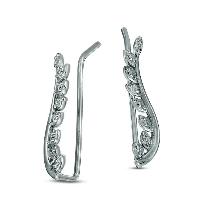 Earrings Goldia Diamond Accent Leaf Crawler Earrings in 10K White Gold