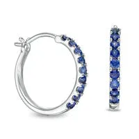 Earrings Goldia LabCreated Blue Sapphire Hoop Earrings in Sterling Silver
