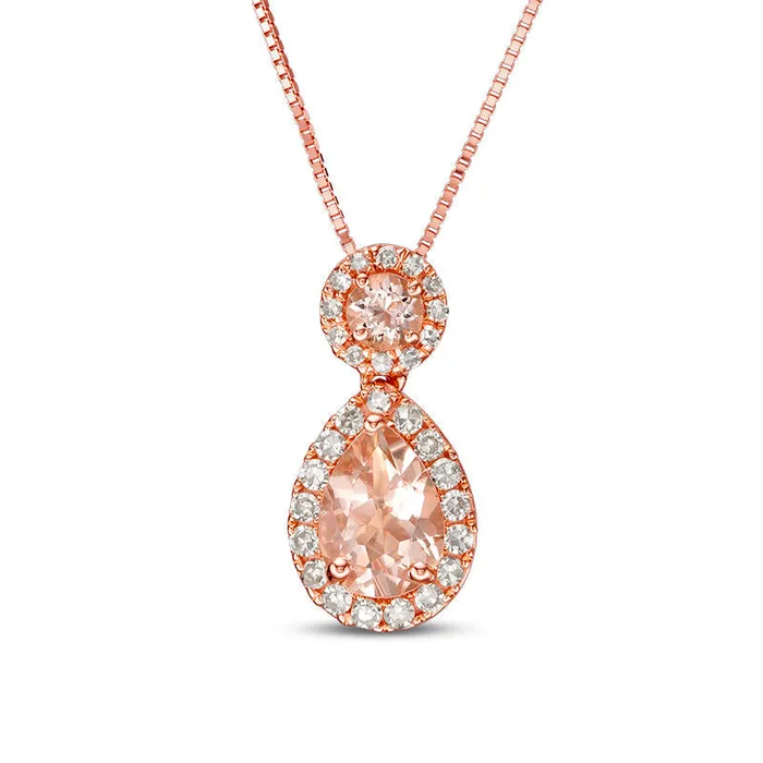 Earrings Goldia Morganite and 017 CT TW Natural Diamond Frame Drop Pendant in 10K Rose Gold
