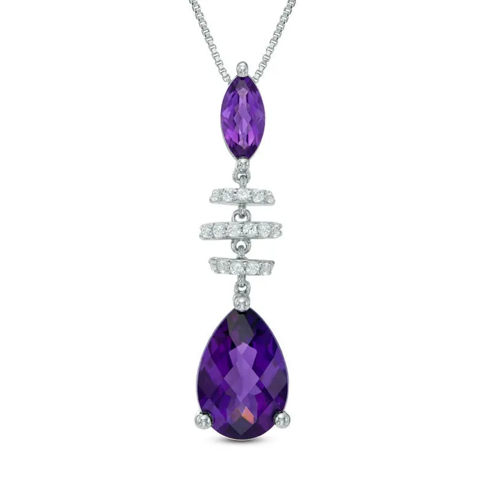 Earrings Goldia PearShaped Amethyst and LabCreated White Sapphire Drop Pendant in Sterling Silver Earrings Goldia PearShaped Amethyst and LabCreated White Sapphire Drop Pendant in Sterling Silver