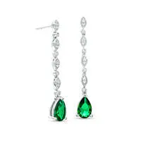 Earrings Goldia PearShaped LabCreated Emerald and White Sapphire Marquise Frame Line Drop Earrings in Sterling Silver