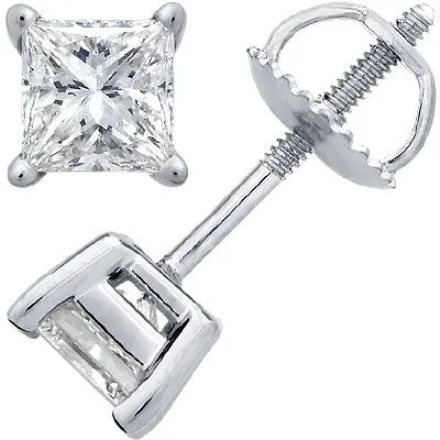 Earrings Goldia Platinum PrincessCut Diamond Stud Earrings