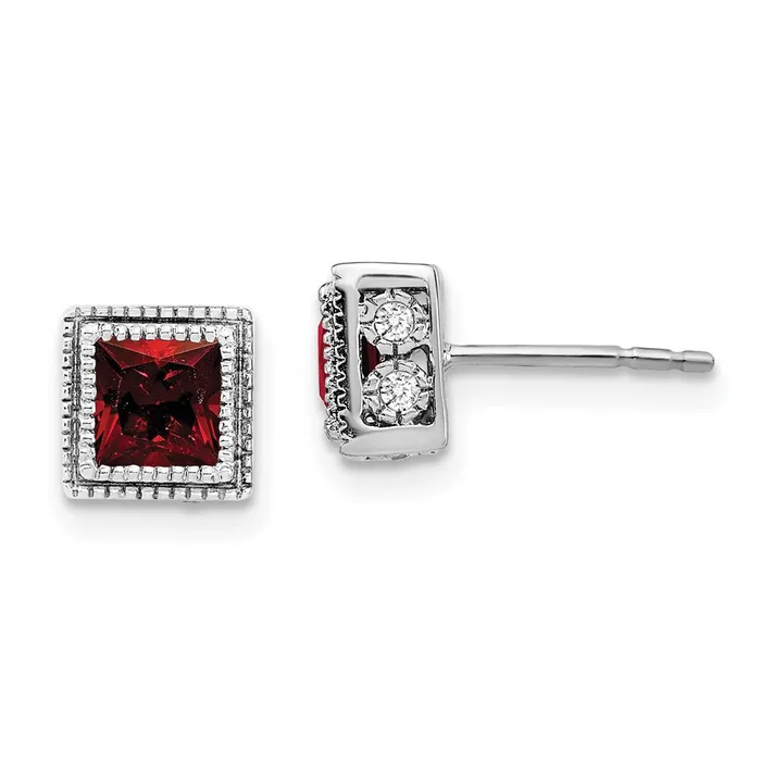 Earrings Goldia Solid 14k White Gold Square Simulated Garnet and CZ Earrings Earrings Goldia Solid 14k White Gold Square Simulated Garnet and CZ Earrings