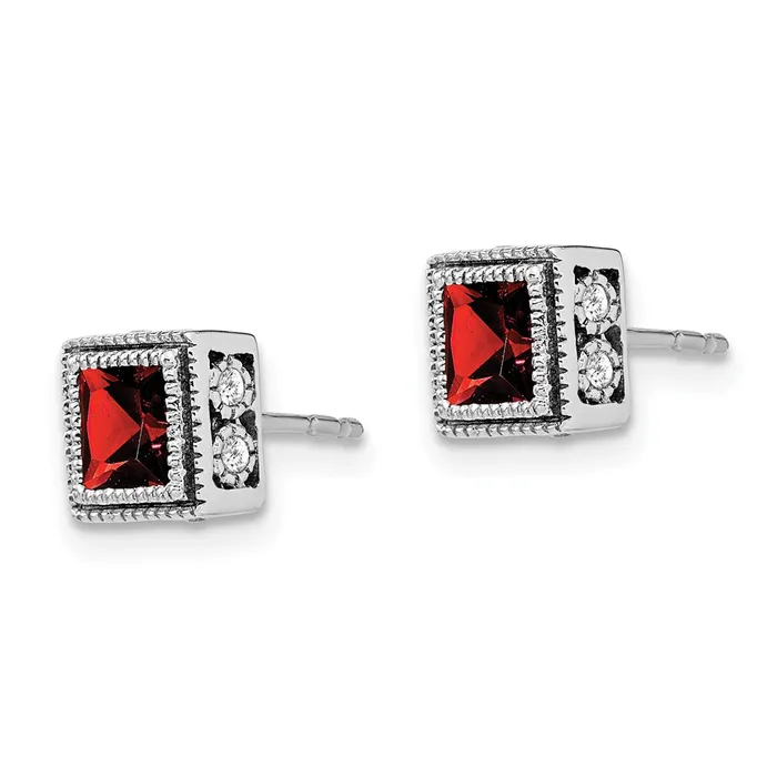 Earrings Goldia Solid 14k White Gold Square Simulated Garnet and CZ Earrings
