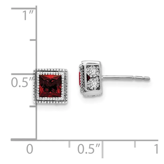Earrings Goldia Solid 14k White Gold Square Simulated Garnet and CZ Earrings