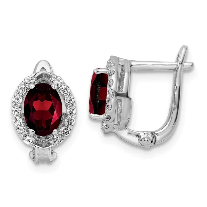 Earrings Goldia SS RHplated 232tw GarnetWhite Topaz Oval Hinged Earrings