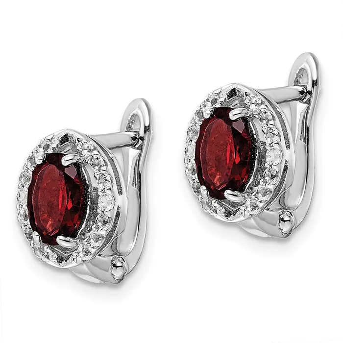 Earrings Goldia SS RHplated 232tw GarnetWhite Topaz Oval Hinged Earrings