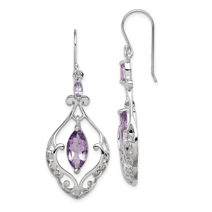 Earrings Goldia Sterling Silver Rhodium Plated Amethyst Fancy Dangle Earrings Earrings Goldia Sterling Silver Rhodium Plated Amethyst Fancy Dangle Earrings