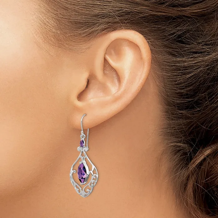 Earrings Goldia Sterling Silver Rhodium Plated Amethyst Fancy Dangle Earrings