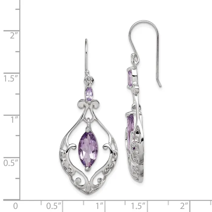 Earrings Goldia Sterling Silver Rhodium Plated Amethyst Fancy Dangle Earrings