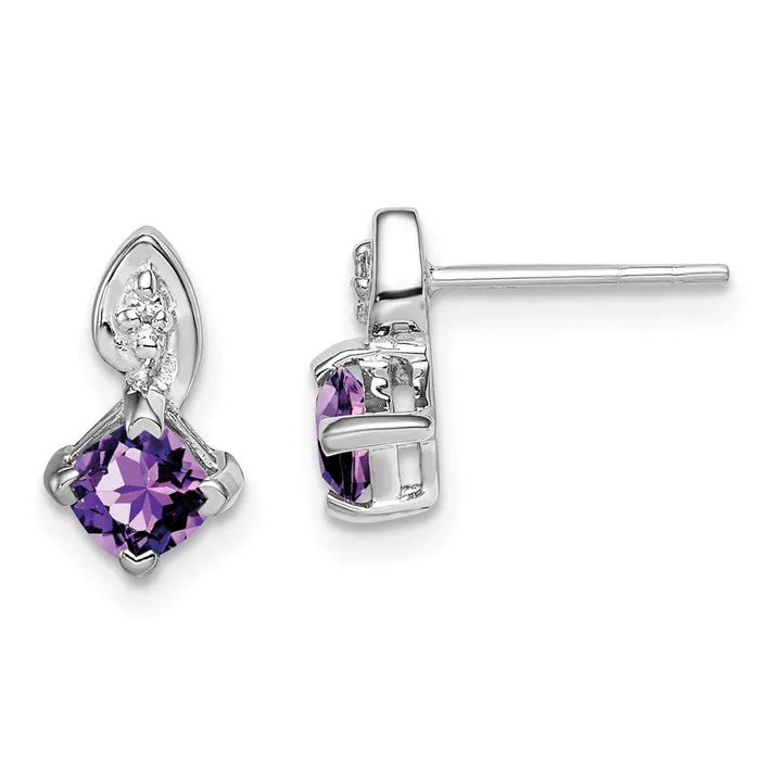 Earrings Goldia Sterling Silver Rhodium Plated Diamond Amethyst Post Earrings Earrings Goldia Sterling Silver Rhodium Plated Diamond Amethyst Post Earrings