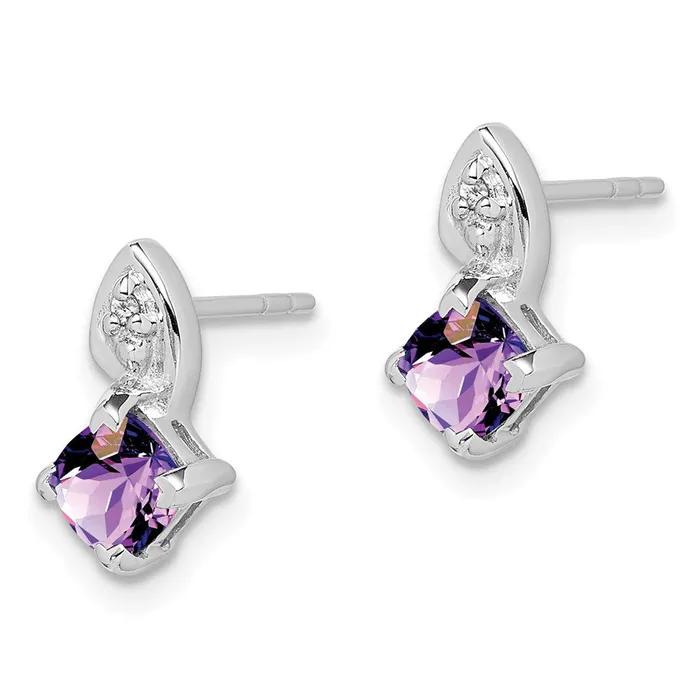 Earrings Goldia Sterling Silver Rhodium Plated Diamond Amethyst Post Earrings