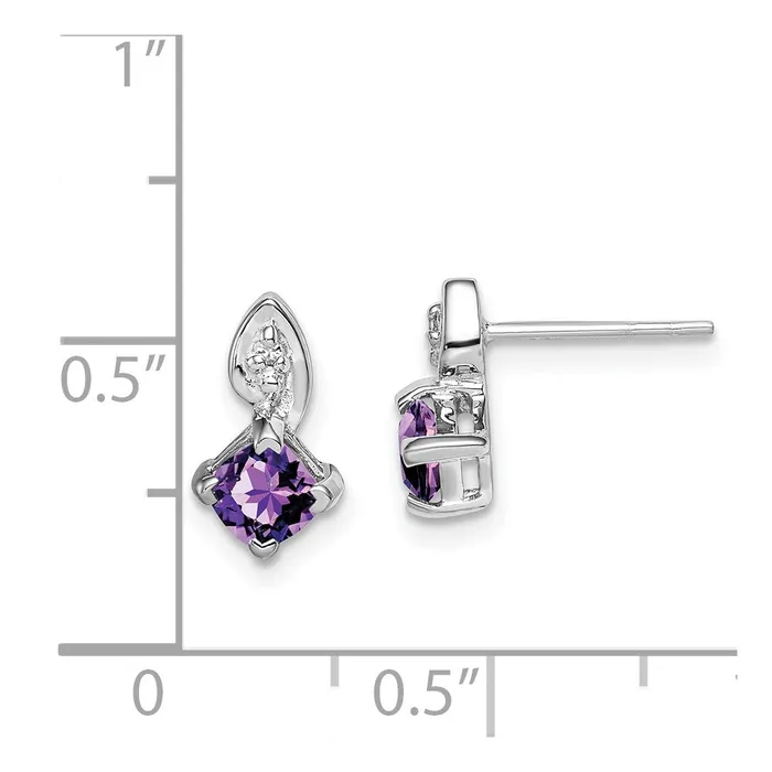 Earrings Goldia Sterling Silver Rhodium Plated Diamond Amethyst Post Earrings