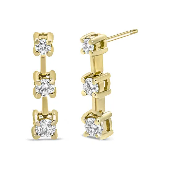 Earrings JMS always Original 14K Yellow Gold 12 Cttw Round Diamond 3 Stone Graduated Linear Drop Past Present and Future Stud Earrings JK Color SI1SI2 Clarity Earrings JMS always Original 14K Yellow Gold 12 Cttw Round Diamond 3 Stone Graduated Linear Drop Past Present and Future Stud Earrings JK Color SI1SI2 Clarity