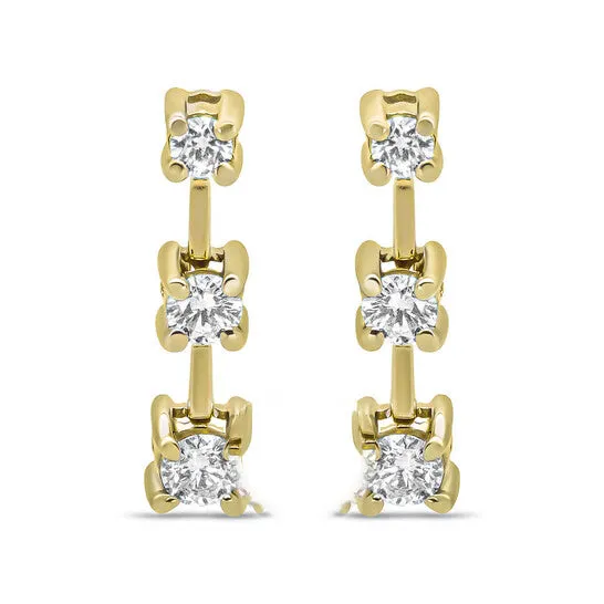 Earrings JMS always Original 14K Yellow Gold 12 Cttw Round Diamond 3 Stone Graduated Linear Drop Past Present and Future Stud Earrings JK Color SI1SI2 Clarity Earrings JMS always Original 14K Yellow Gold 12 Cttw Round Diamond 3 Stone Graduated Linear Drop Past Present and Future Stud Earrings JK Color SI1SI2 Clarity