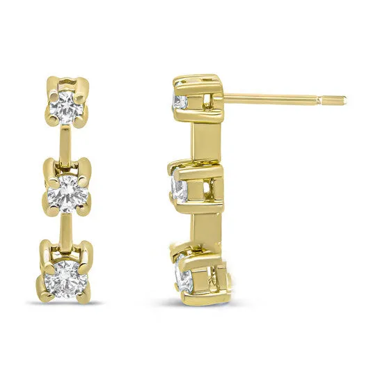 Earrings JMS always Original 14K Yellow Gold 12 Cttw Round Diamond 3 Stone Graduated Linear Drop Past Present and Future Stud Earrings JK Color SI1SI2 Clarity Earrings JMS always Original 14K Yellow Gold 12 Cttw Round Diamond 3 Stone Graduated Linear Drop Past Present and Future Stud Earrings JK Color SI1SI2 Clarity