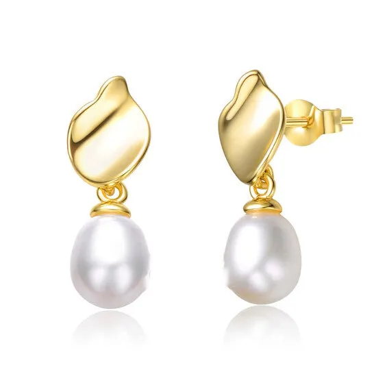 Earrings JMS always Original Megan Walford Sterling Silver 14k Yellow Gold Plated with Oval White Pearl Seashell Design Double Dangle Earrings Earrings JMS always Original Megan Walford Sterling Silver 14k Yellow Gold Plated with Oval White Pearl Seashell Design Double Dangle Earrings
