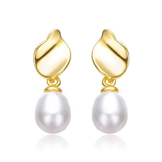 Earrings JMS always Original Megan Walford Sterling Silver 14k Yellow Gold Plated with Oval White Pearl Seashell Design Double Dangle Earrings Earrings JMS always Original Megan Walford Sterling Silver 14k Yellow Gold Plated with Oval White Pearl Seashell Design Double Dangle Earrings