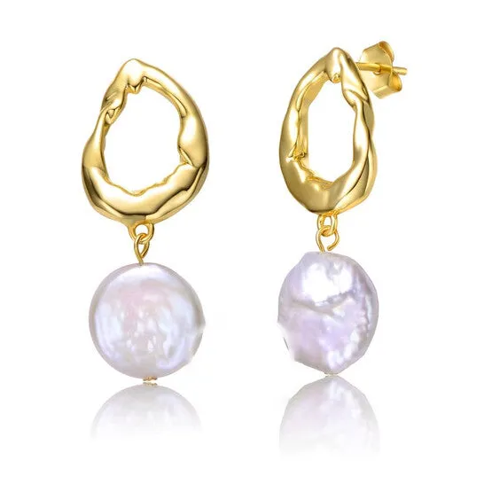 Earrings JMS always Original Megan Walford Sterling Silver 14k Yellow Gold Plated with White Coin Pearl Twisted Halo Circle Dangle Drop Earrings Earrings JMS always Original Megan Walford Sterling Silver 14k Yellow Gold Plated with White Coin Pearl Twisted Halo Circle Dangle Drop Earrings