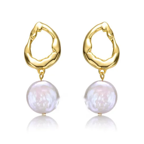 Earrings JMS always Original Megan Walford Sterling Silver 14k Yellow Gold Plated with White Coin Pearl Twisted Halo Circle Dangle Drop Earrings Earrings JMS always Original Megan Walford Sterling Silver 14k Yellow Gold Plated with White Coin Pearl Twisted Halo Circle Dangle Drop Earrings