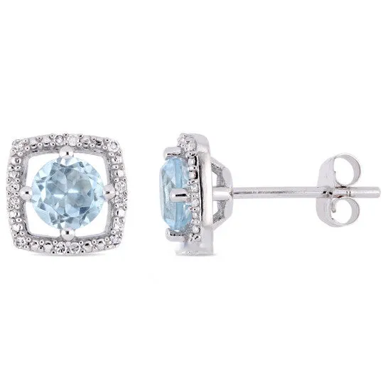 Earrings Original AMOUR 1 CT TGW Sky Blue Topaz and Diamond Halo Square Stud Earrings In 10K White Gold JMS always Earrings Original AMOUR 1 CT TGW Sky Blue Topaz and Diamond Halo Square Stud Earrings In 10K White Gold JMS always