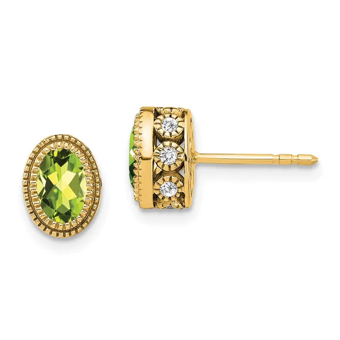 Earrings Solid 14k Yellow Gold Oval Simulated Peridot and CZ Earrings Goldia Earrings Solid 14k Yellow Gold Oval Simulated Peridot and CZ Earrings Goldia