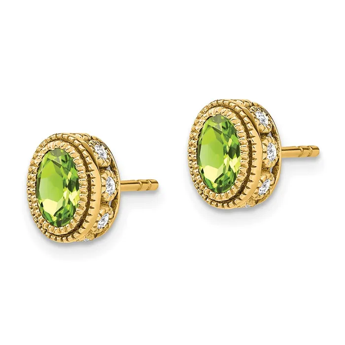 Earrings Solid 14k Yellow Gold Oval Simulated Peridot and CZ Earrings Goldia Earrings Solid 14k Yellow Gold Oval Simulated Peridot and CZ Earrings Goldia