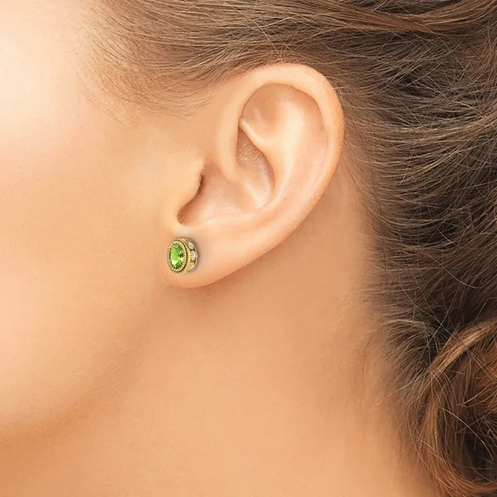Earrings Solid 14k Yellow Gold Oval Simulated Peridot and CZ Earrings Goldia Earrings Solid 14k Yellow Gold Oval Simulated Peridot and CZ Earrings Goldia