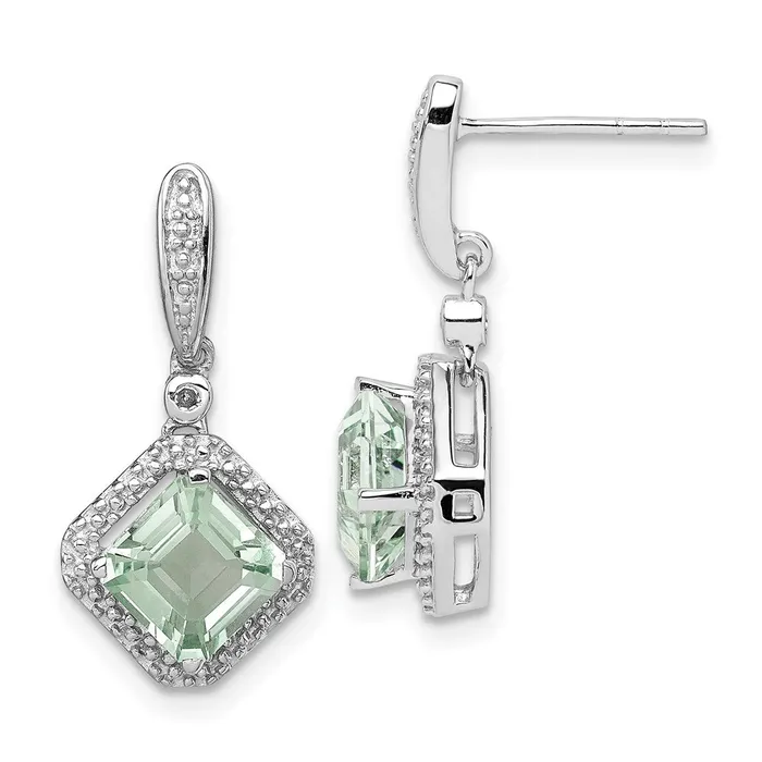 Earrings Sterling Silver Rhodium Diamond u0026 Green Quartz Post Dangle Earrings Goldia Earrings Sterling Silver Rhodium Diamond u0026 Green Quartz Post Dangle Earrings Goldia