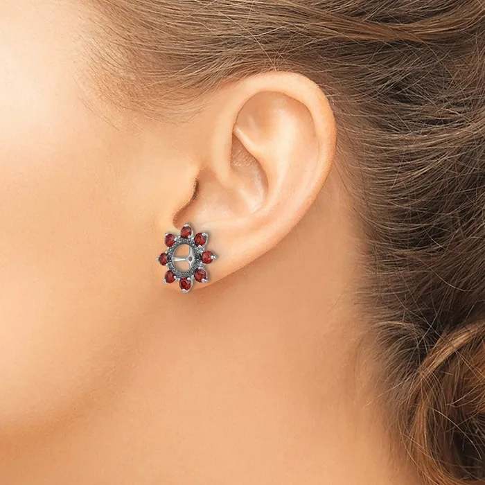 Earrings Sterling Silver Rhodium Garnet u0026 Black Sapphire Earring Jacket Goldia