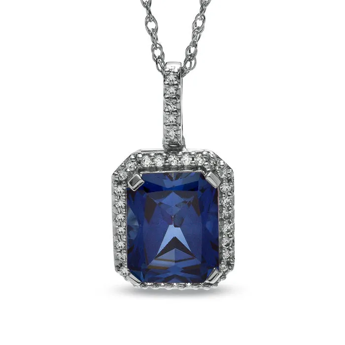 EmeraldCut LabCreated Blue and White Sapphire Drop Pendant in Sterling Silver Goldia Earrings EmeraldCut LabCreated Blue and White Sapphire Drop Pendant in Sterling Silver Goldia Earrings