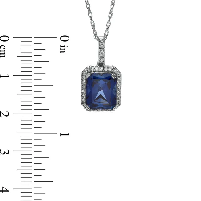 EmeraldCut LabCreated Blue and White Sapphire Drop Pendant in Sterling Silver Goldia Earrings EmeraldCut LabCreated Blue and White Sapphire Drop Pendant in Sterling Silver Goldia Earrings