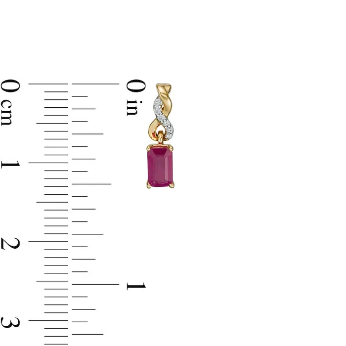 EmeraldCut Ruby and Diamond Accent Twist Drop Earrings in 14K Gold Goldia Earrings EmeraldCut Ruby and Diamond Accent Twist Drop Earrings in 14K Gold Goldia Earrings