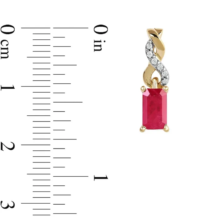 EmeraldCut Ruby and Diamond Accent Twist Drop Earrings in 14K Gold Goldia Earrings EmeraldCut Ruby and Diamond Accent Twist Drop Earrings in 14K Gold Goldia Earrings