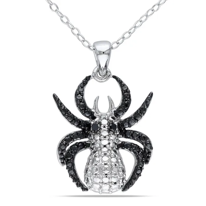 Enhanced Black Natural Diamond Accent Spider Pendant in TwoTone Sterling Silver Goldia Rings Enhanced Black Natural Diamond Accent Spider Pendant in TwoTone Sterling Silver Goldia Rings