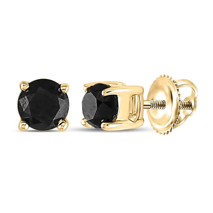 gndatlanta 10k Yellow Gold Round Black Diamond Solitaire Stud Earrings 12 Cttw Earrings gndatlanta 10k Yellow Gold Round Black Diamond Solitaire Stud Earrings 12 Cttw Earrings