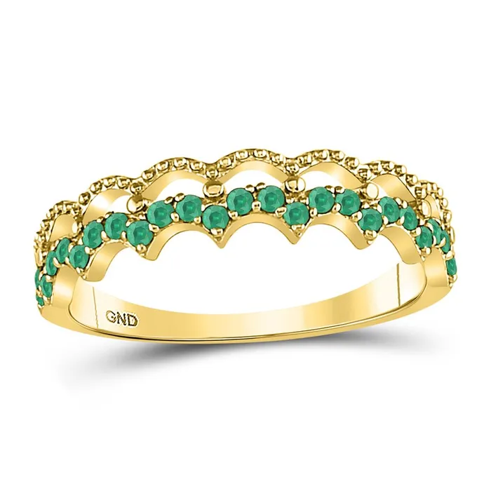 gndatlanta 10k Yellow Gold Round Emerald Scalloped Stackable Band Ring 14 Cttw Rings gndatlanta 10k Yellow Gold Round Emerald Scalloped Stackable Band Ring 14 Cttw Rings