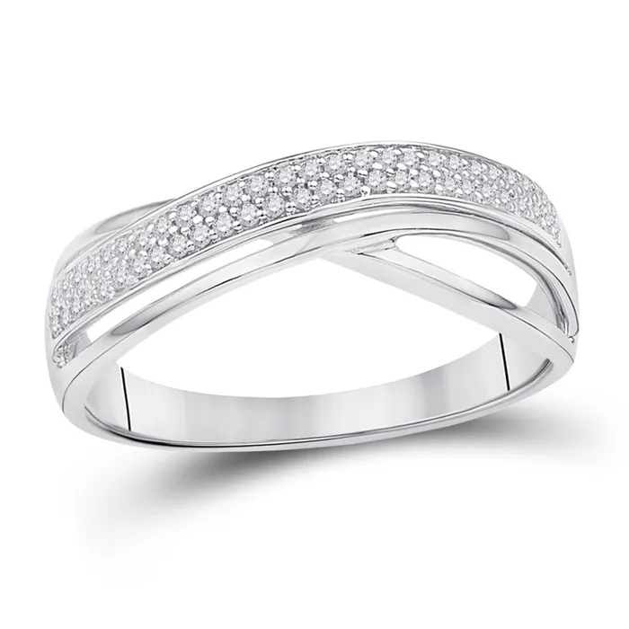 gndatlanta 14k White Gold Round Diamond Crossover Band Ring 16 Cttw Rings gndatlanta 14k White Gold Round Diamond Crossover Band Ring 16 Cttw Rings