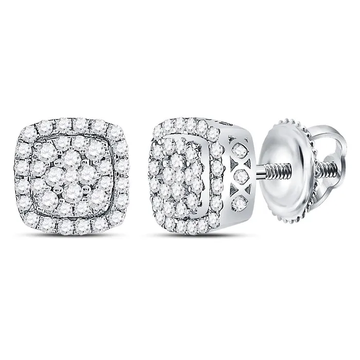 gndatlanta 14kt White Gold Round Diamond Square Frame Cluster Earrings 12 Cttw Earrings gndatlanta 14kt White Gold Round Diamond Square Frame Cluster Earrings 12 Cttw Earrings