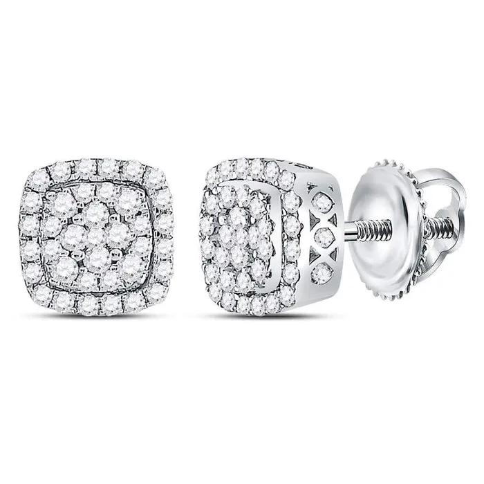 gndatlanta 14kt White Gold Round Diamond Square Frame Cluster Earrings 12 Cttw Earrings