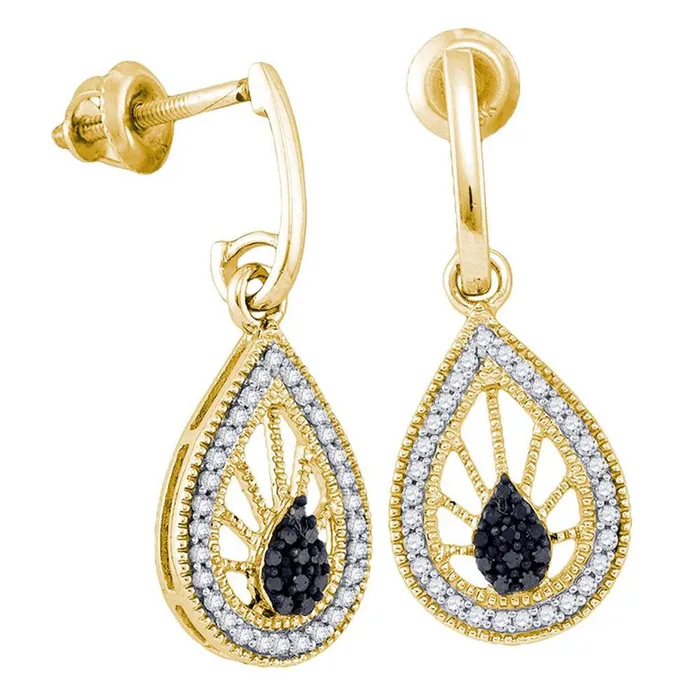 gndatlanta Earrings 10k Yellow Gold Round Black Diamond Teardrop Dangle Earrings 14 Cttw gndatlanta Earrings 10k Yellow Gold Round Black Diamond Teardrop Dangle Earrings 14 Cttw