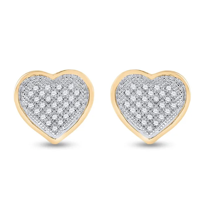 gndatlanta Earrings 10k Yellow Gold Round Diamond Heart Cluster Earrings 16 Cttw