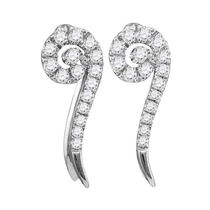gndatlanta Earrings 14k White Gold Round Diamond Curled Vertical Stud Earrings 14 Cttw gndatlanta Earrings 14k White Gold Round Diamond Curled Vertical Stud Earrings 14 Cttw