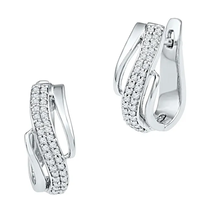 gndatlanta Earrings 14k White Gold Round Diamond Diagonal Double Row Hoop Earrings 14 Cttw gndatlanta Earrings 14k White Gold Round Diamond Diagonal Double Row Hoop Earrings 14 Cttw