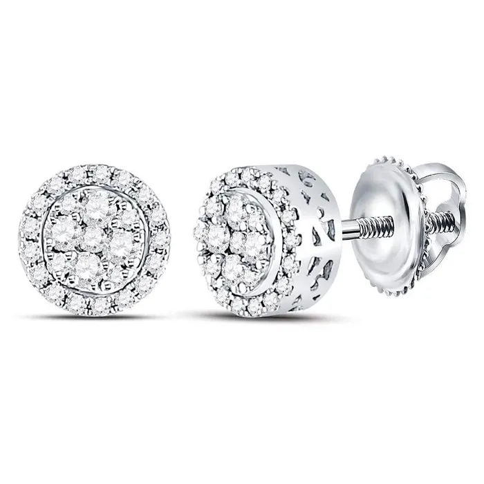 gndatlanta Earrings 14k White Gold Round Diamond Flower Halo Cluster Earrings 14 Cttw